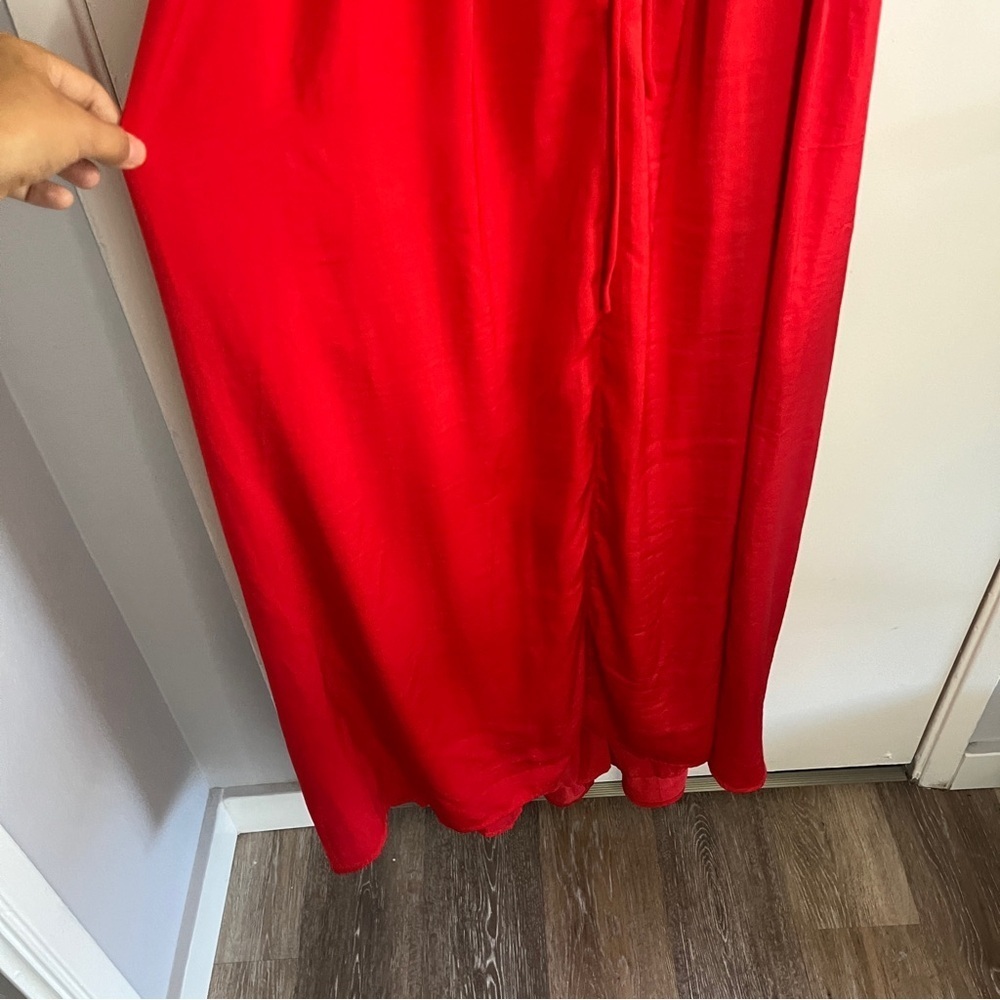 Lulu's Confidence Check Red Satin Cutout Tie Back Maxi Strappy Maxi Dress - Picture 5 of 11